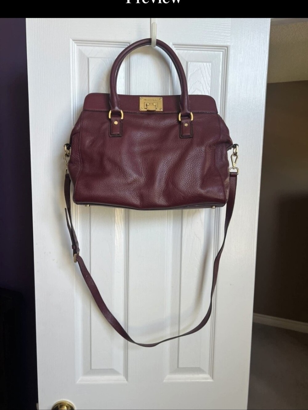 Michael Kors Burgundy Leather Satchel with Gold Hardware